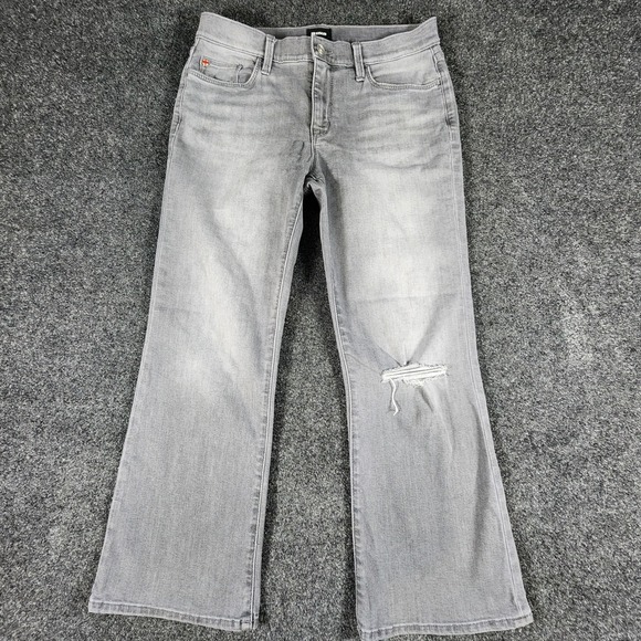 Hudson Natalie Distressed Flare Leg Jeans Grey Women's Size 29 Boho - Picture 3 of 15